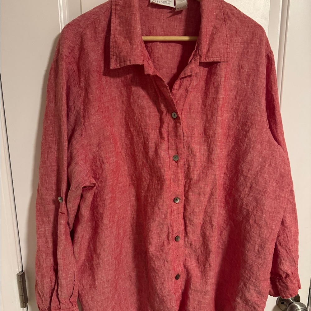 Red Button-Up Linen Shirt - Picture 2 of 2